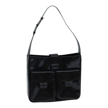 CELINE Shoulder Bag Patent leather Black Silver Auth bs17689