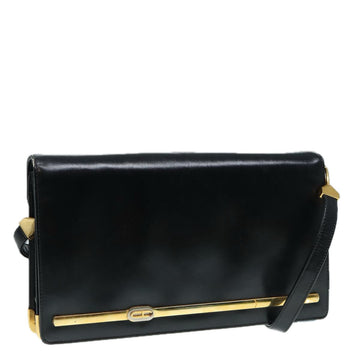 CHRISTIAN DIOR Shoulder Bag Leather Black Gold Auth bs17725