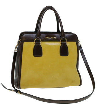 MIU MIU Shoulder Bag Vitello Shine Leather 2way Yellow Brown Auth bs8888