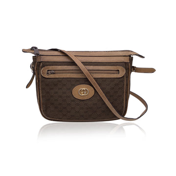 GUCCI Vintage Brown Monogram Canvas And Leather Shoulder Bag