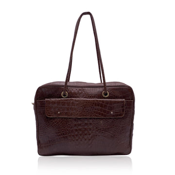 Enrico Coveri Vintage Brown Embossed Leather Shoulder Bag