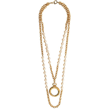 Pearl-embellished Double-chain Necklace