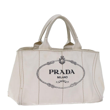 PRADA Canapa MM Hand Bag Canvas White Auth cl834