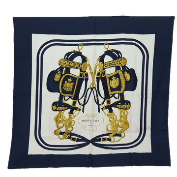 HERMES Carre90 Scarf �hBRIDES de GALA�h Silk Navy Auth cl852