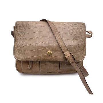FENDI Vintage Beige Embossed Leather Messenger Shoulder Bag