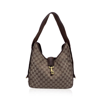 GUCCI Beige Monogram Canvas Tote Hobo Shoulder Bag