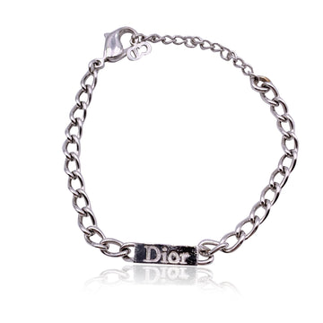 CHRISTIAN DIOR Silver Metal Chain Link Logo Bracelet