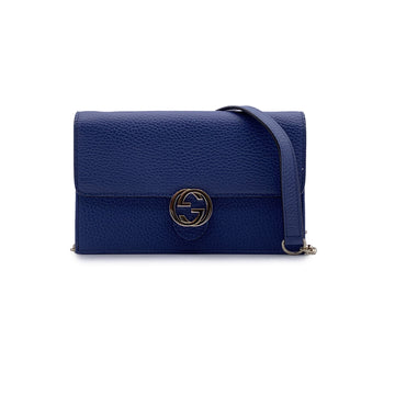 GUCCI Blue Leather Gg Woc Wallet On Chain Crossbody Bag