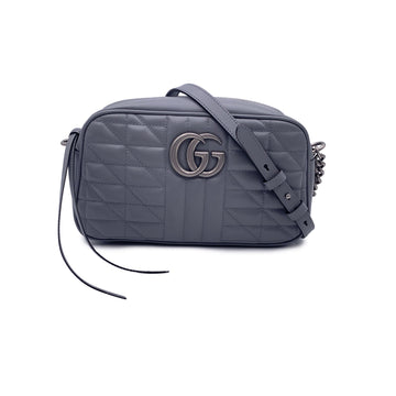 GUCCI Aria Grey Quilted Leather Small Gg Marmont Shoulder Bag