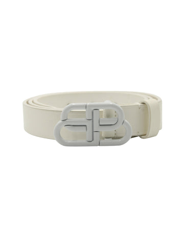 BB Logo White Leather Belt
