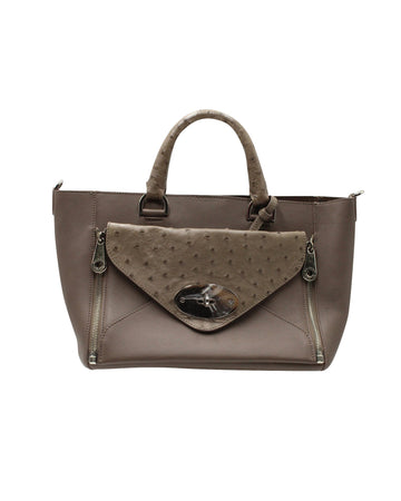Small Taupe Willow Tote in Calf and Ostrich Leather