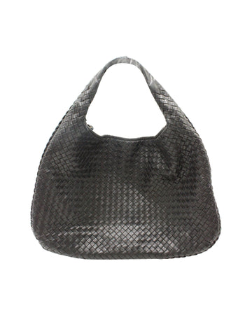 Black Watteau Intrecciato Woven Nappa Leather Large Veneta Hobo Bag