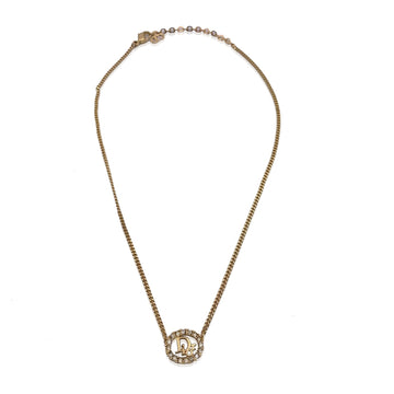 CHRISTIAN DIOR Gold Metal Dior Oval Logo Crystal Rhinestones Necklace