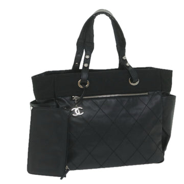 CHANEL Paris Biarritz MM Tote Bag Coated Canvas Black CC Auth ep2523