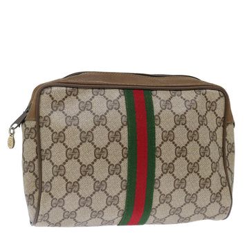 GUCCI GG Supreme Web Sherry Line Clutch Bag PVC Beige Red Green Auth ep4046