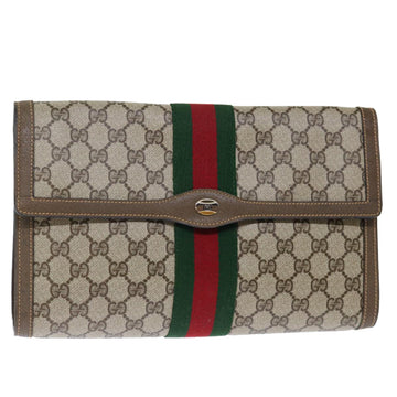 GUCCI GG Supreme Web Sherry Line Clutch Bag PVC Beige Red 89 01 007 Auth ep4065