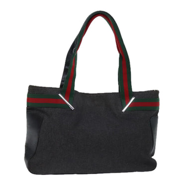 GUCCI Web Sherry Line Tote Bag Denim Black Red Green 73983 Auth ep4159