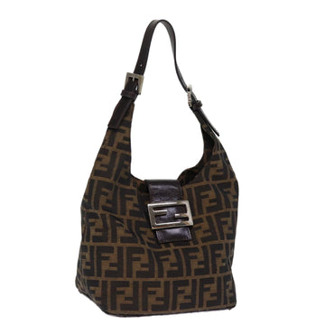 FENDI Zucca Canvas Mamma Baguette Shoulder Bag Black Brown Auth ep4223