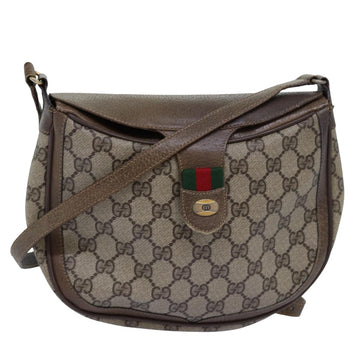 GUCCI GG Supreme Web Sherry Line Shoulder Bag PVC Leather Beige Auth ep4259