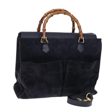 GUCCI Bamboo Hand Bag Suede 2way Navy 002 2855 0322 0 Auth ep4351