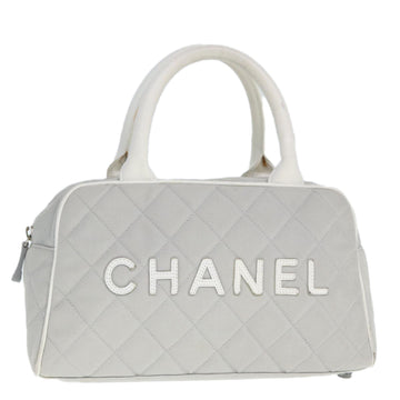 CHANEL Matelasse Hand Bag Canvas Gray CC Auth ep4403