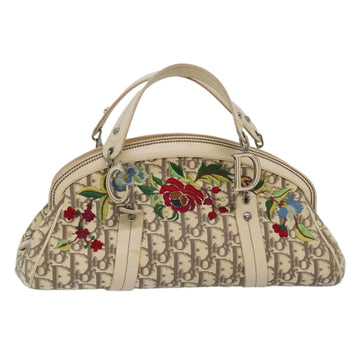 CHRISTIAN DIOR Trotter Canvas Flower Embroidery Hand Bag Beige Auth ep4471