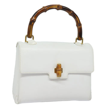 GUCCI Bamboo Hand Bag Leather White 000 23 0116 Auth ep4660