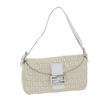 FENDI Zucchino Canvas Mamma Baguette Shoulder Bag Beige Auth ep4792