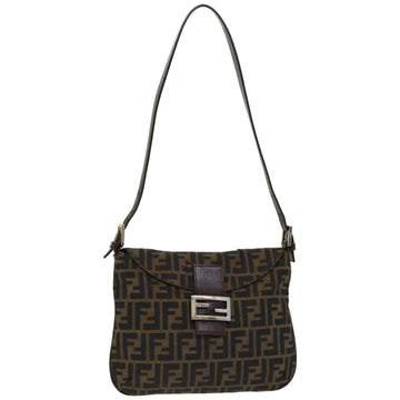 FENDI Zucca Canvas Mamma Baguette Shoulder Bag Brown Black Auth ep4942