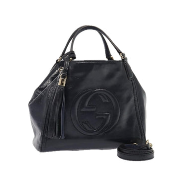 GUCCI Soho Hand Bag Enamel 2way Navy 336751 Auth ep4950