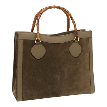 GUCCI Bamboo Hand Bag Suede Khaki 002 1186 0260 Auth ep4974