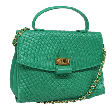 BALLY Chain Hand Bag Leather 2way Green Auth ep4991