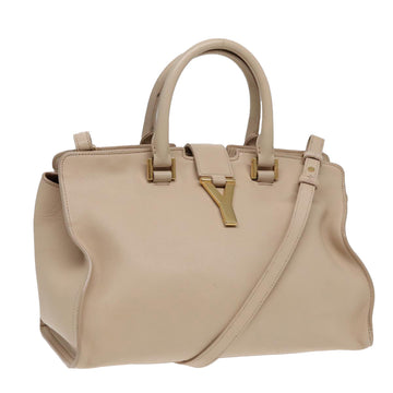 SAINT LAURENT Hand Bag Leather 2way Beige 311210 Auth ep5056