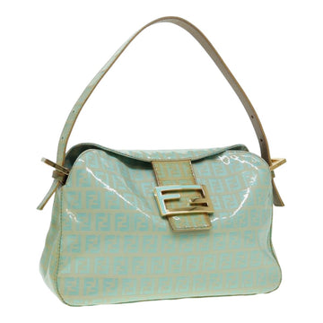 FENDI Zucchino Canvas Mamma Baguette Shoulder Bag Enamel Gold Green Auth ep5220