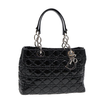 CHRISTIAN DIOR Lady Dior Canage Hand Bag Enamel Black Silver Auth ep5309