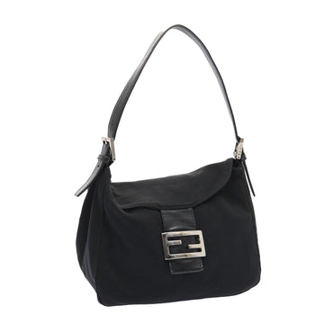 FENDI Mamma Baguette Hand Bag Nylon Black Silver Auth ep5313