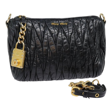 MIU MIU Matelasse Shoulder Bag Leather Black Gold Auth ep5324