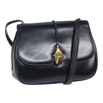 GUCCI Shoulder Bag Leather Navy Gold Auth ep5367