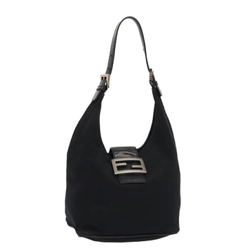 FENDI Mamma Baguette Shoulder Bag Nylon Black Silver Auth ep5381