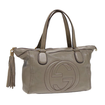 GUCCI Hand Bag Leather Gray Gold 282307 Auth ep5392