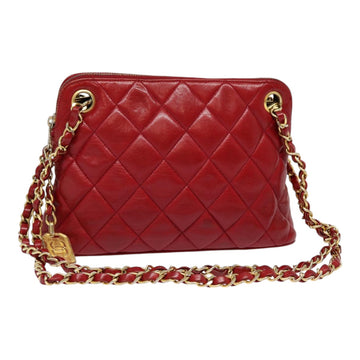 CHANEL Matelasse Chain Shoulder Bag Lamb Skin Red Gold CC Auth ep5445