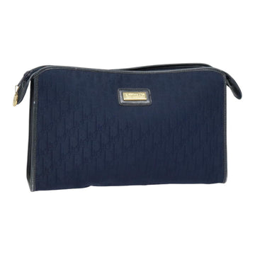 CHRISTIAN DIOR Trotter Canvas Clutch Bag Navy Gold Auth ep5448