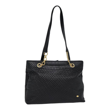 BALLY Tote Bag Leather Black Gold Auth ep5456