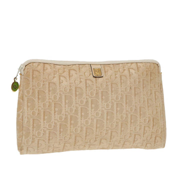 CHRISTIAN DIOR Trotter Canvas Clutch Bag Beige Gold Auth ep5460