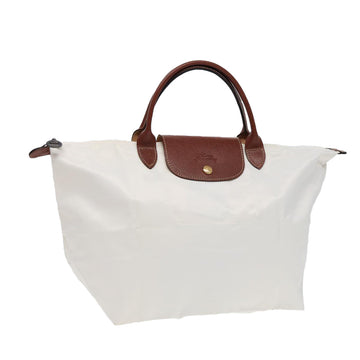 LONGCHAMP Tote Bag Nylon Leather White Gold Silver Auth ep5484