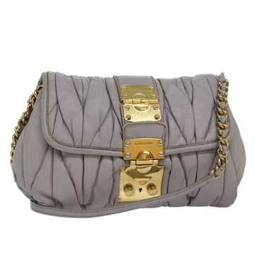 MIU MIU Matelasse Shoulder Bag Leather Gray Gold Auth ep5490