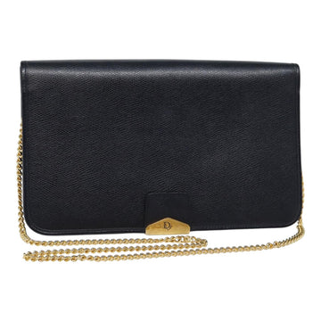 CHRISTIAN DIOR Chain Shoulder Bag Leather Black Gold Auth ep5494