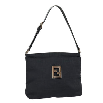 FENDI Zucca Canvas Shoulder Bag Black Silver Auth ep5578