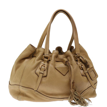 PRADA Tote Bag Leather Beige Auth fm3358