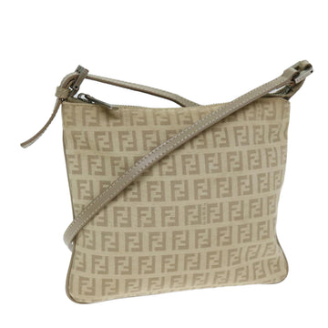 FENDI Zucchino Canvas Shoulder Bag Beige Auth fm3513